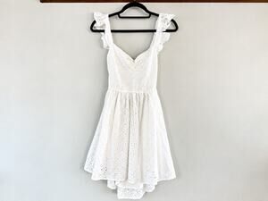 Lulus Sweetly Sincere White Eyelet Mini Dress Size L NWT Open Back Ruffle